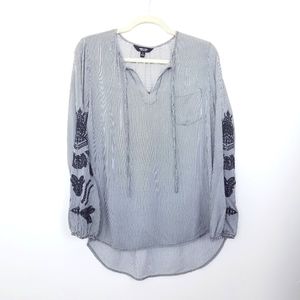 Simply Vera Wang | Pinstripe Embroidered Blouse
